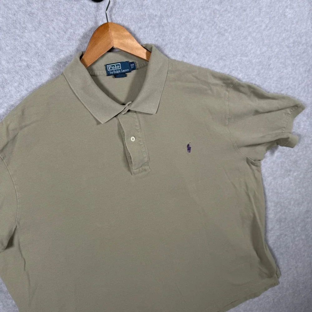 Polo Ralph Lauren Mens 2XB Big Polo Shirt Olive Green Short Sleeve Cotton Pique - Picture 9 of 10